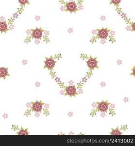 Floral seamless pattern. Decorative flower with branches and leaves on white background. Vector illustration. Botanical pattern for decor, design, print, packaging, wallpaper and textile