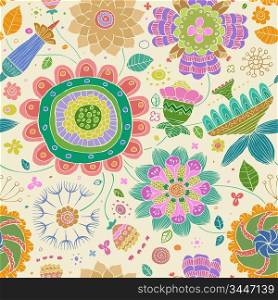 Floral seamless pattern on a yellow background, vector