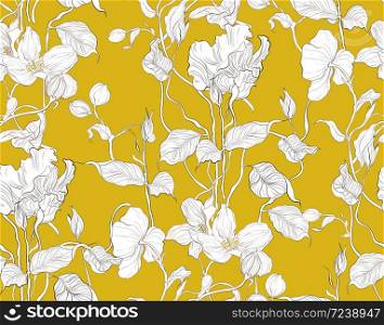 Floral seamless pattern. Plant texture for fabric, wrapping, paper. Decorative print.. Floral background. Seamless vector pattern.