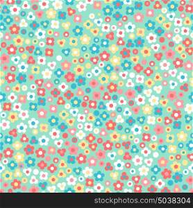 Floral seamless pattern. Small cute simple flowers. Green background.. Floral seamless pattern. Small cute simple flowers. Green background. Vector illustration