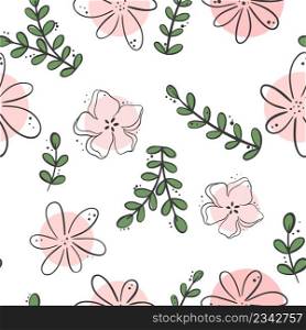 Floral seamless pattern. Solid background with flowers, leaves and branches. Simple floral template for packaging and interior design vector illustration
