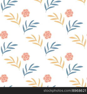Floral seamless pattern. Spring botanical background. Flowers and foliage print. Model for textile, paper, packaging, wallpaper and design. Delicate bloom, vector illustration. Floral seamless pattern. Spring botanical