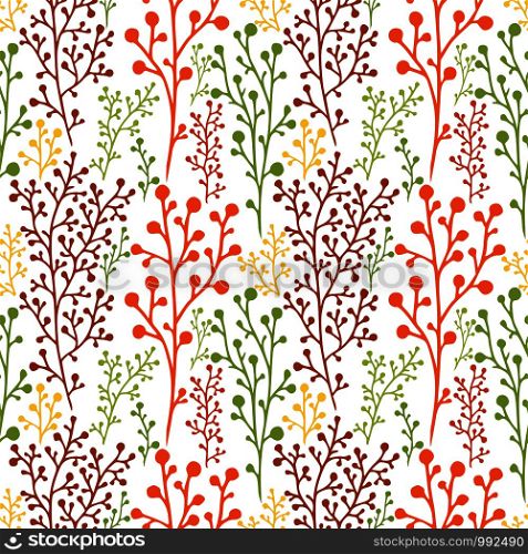 Floral seamless pattern texture. Berries branches texture in orange green and yellow colors. Vector illustration. Nature print for textile or paper. Floral seamless pattern texture. Berries branches texture in orange green and yellow colors. Vector illustration. Nature print for textile or paper.
