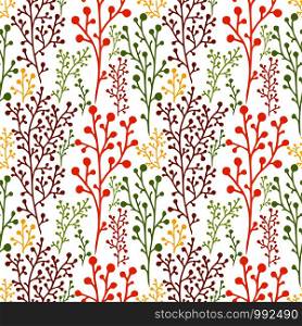 Floral seamless pattern texture. Berries branches texture in orange green and yellow colors. Vector illustration. Nature print for textile or paper. Floral seamless pattern texture. Berries branches texture in orange green and yellow colors. Vector illustration. Nature print for textile or paper.