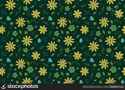 Floral seamless pattern. Vector flowers. Color sketch. Doodle background. Green leaves