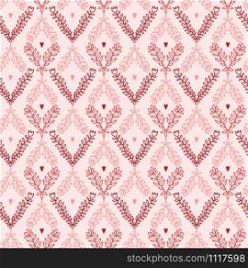 Floral seamless pattern. Wallpaper with flower and hearts in pink and red colors. Floral seamless pattern. Wallpaper with flower and hearts in pink and red colors.