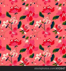 Floral seamless pattern with abstract flowers and leaves. Painted flowers background