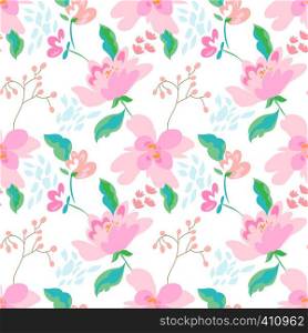 Floral seamless pattern with abstract flowers and leaves. Painted flowers background.