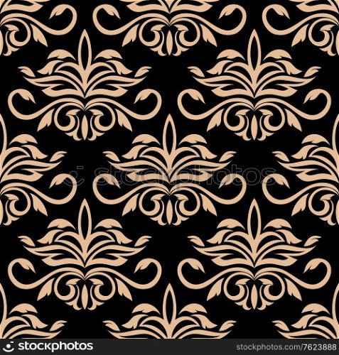 Floral seamless pattern with beige flowers on black background for tile, wallpaper or textile design