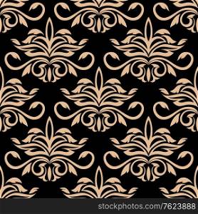 Floral seamless pattern with beige flowers on black background for tile, wallpaper or textile design