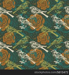 Floral seamless pattern with bird