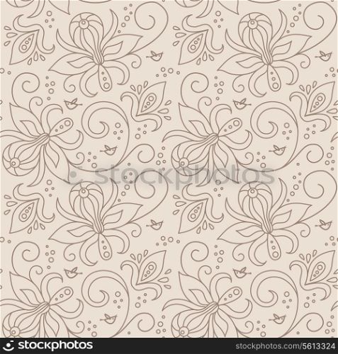 Floral seamless pattern with birds