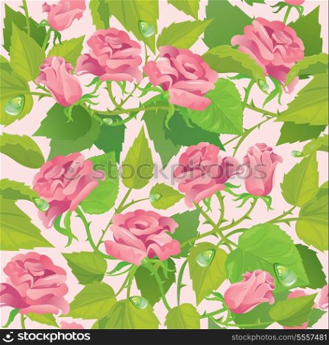 Floral seamless pattern with blooming pink roses