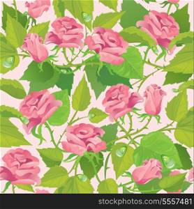 Floral seamless pattern with blooming pink roses