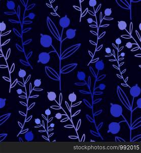 Floral seamless pattern with blue branches and berries. Botanical textile design. Nature pattern with floral ornament. Floral seamless pattern with blue branches and berries. Botanical textile design. Nature pattern with floral ornament.