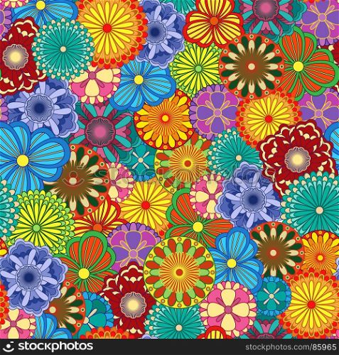 Floral seamless pattern with bright vivid various motley colourful stylized flowers, vector illustration as a paper wrapper