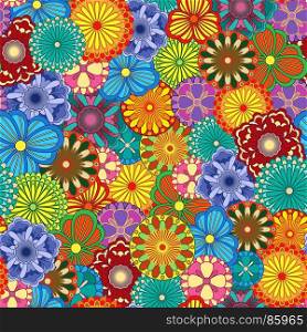 Floral seamless pattern with bright vivid various motley colourful stylized flowers, vector illustration as a paper wrapper