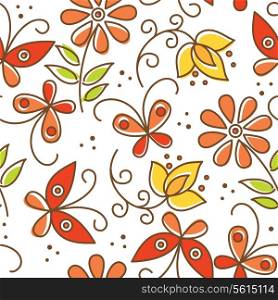 Floral seamless pattern with butterflies