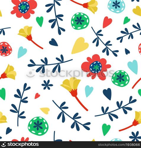 Floral seamless pattern with cute flat flowers