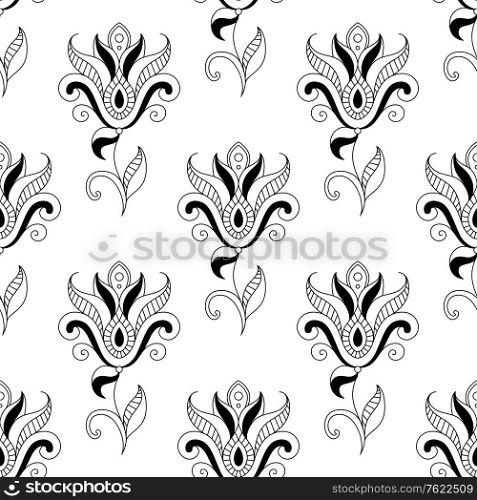 Floral seamless pattern with eastern indian and persian motifs