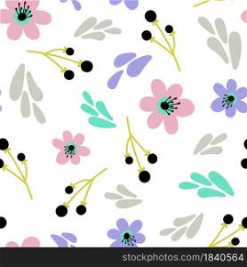 Floral seamless pattern with flat flowers
