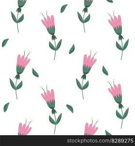 Floral Seamless Pattern with Flat Minimalistic flowers. Spring Background with Blossom Flowers for Fabric, Wallpaper, Posters, Banners. Vector illustration.. Floral Seamless Pattern with Minimalistic flowers on white background. Spring Background with Blossom Flowers for Fabric, Wallpaper, Posters, Banners. Vector illustration