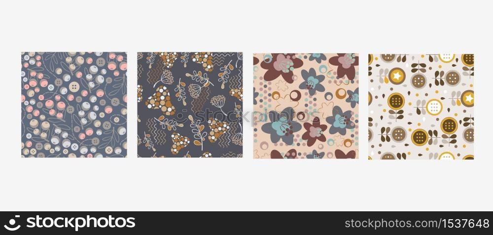 Floral seamless pattern with flower and berry ornament. Concept of exotic design in abstract botanical style. Color-rich for wallpapers, prints, background illustrations. Floral seamless pattern with flower and berry ornament. Concept of exotic design