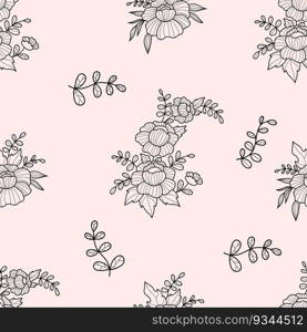 Floral seamless pattern with flower on light pink pink background. Vector Illustration. Aesthetic modern art linear hand drawn for wallpaper, design, textile, packaging, decor