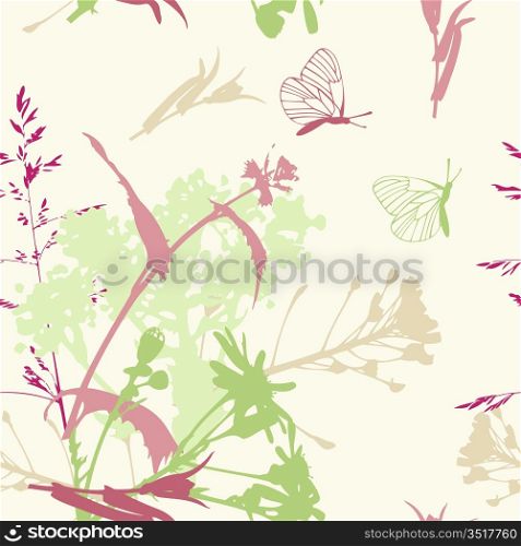 floral seamless pattern with flowers and butterflies