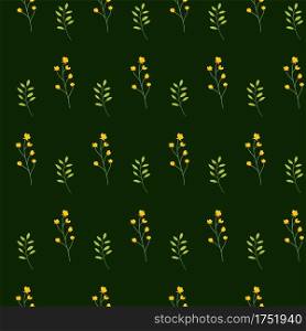 Floral seamless pattern with flowers and leaves on green background.