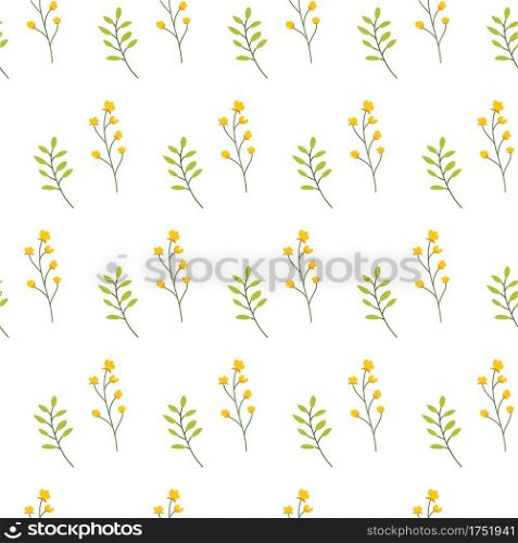 Floral seamless pattern with flowers and leaves on white background.
