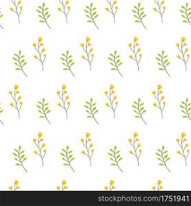 Floral seamless pattern with flowers and leaves on white background.