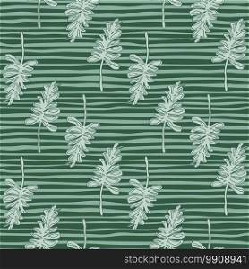 Floral seamless pattern with foliage shapes. Green stripped background with hand drawn ornament. Decorative backdrop for wallpaper, textile, wrapping paper, fabric print. Vector illustration.. Floral seamless pattern with foliage shapes. Green stripped background with hand drawn ornament.