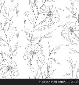 Floral seamless pattern with gentle lily flowers. Vector illustration.