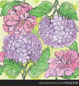 Floral Seamless Pattern with hand drawn flowers - gardenia and peony.