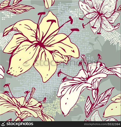 Floral Seamless Pattern with hand drawn flowers - tiger lilly.