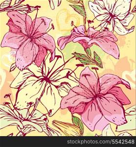 Floral Seamless Pattern with hand drawn flowers - tiger lilly