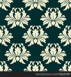Floral seamless pattern with light green flowers on dark green in square format, for wallpaper, background and fabric design