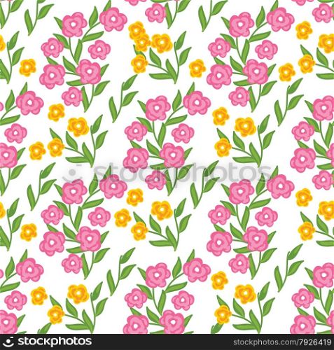 Floral seamless pattern with pink and yellow flowers