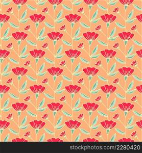 Floral seamless pattern with red flowers. Summer background of blooming flowers. Spring design for fabric, wallpaper or wrapping paper.. Floral seamless pattern with red flowers.