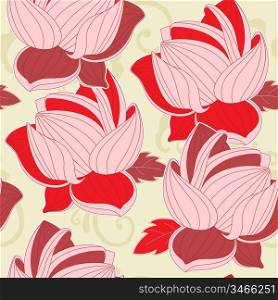 floral seamless pattern with red lotus