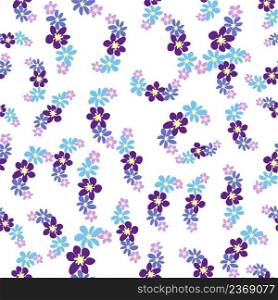 Floral seamless pattern with titian, lavender, blue, purple chamomile flower and leaves on pastel background.. Floral seamless pattern with titian, lavender, blue, purple chamomile flower and leaves on pastel background