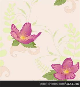 floral seamless pattern with violet flowers and ornament