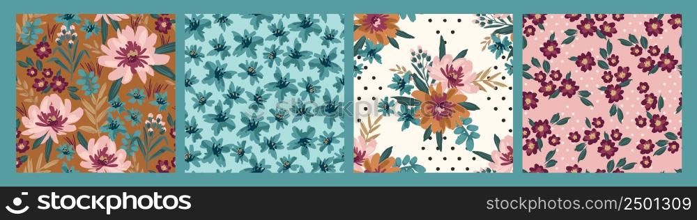 Floral seamless patterns. Vector design for paper, cover, fabric, interior decor and other use. Floral seamless patterns. Vector design for paper, cover, fabric, interior decor and other