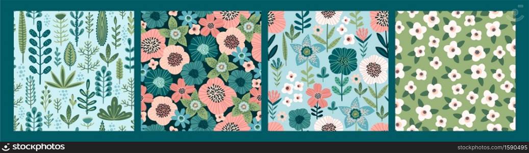 Floral seamless patterns. Vector design for paper, cover, fabric, interior decor and other users. Floral abstract seamless patterns. Vector design for different surfases.