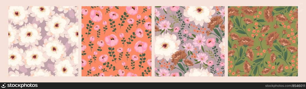 Floral seamless patterns. Vector design for paper, cover, fabric, interior decor and other users. Floral seamless patterns. Vector design for paper, cover, fabric, interior decor and other