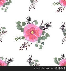 Floral seamless summer pattern, beautiful flower wreath, vector illustration