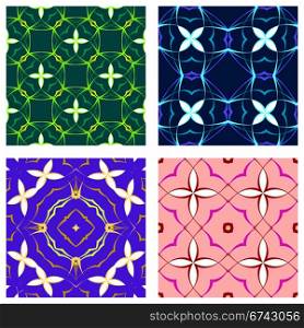 floral seamless textures, abstract patterns; vector art illustration