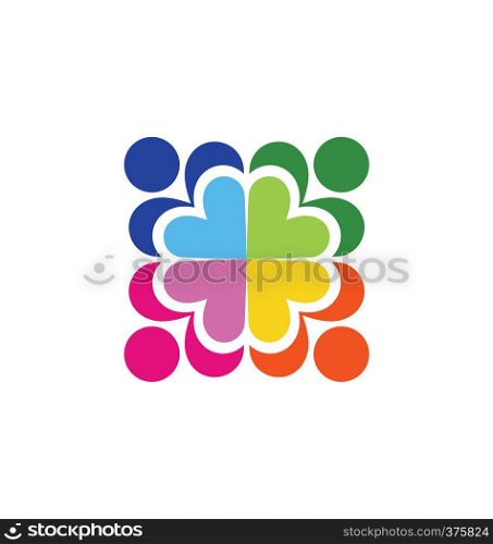 floral shape pattern,teamwork hearts logo people crowd connection care symbol icon vector design