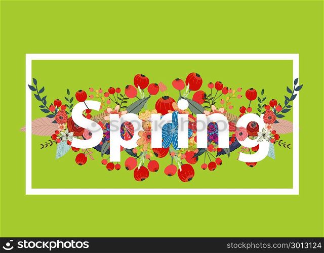 Floral spring background with white text